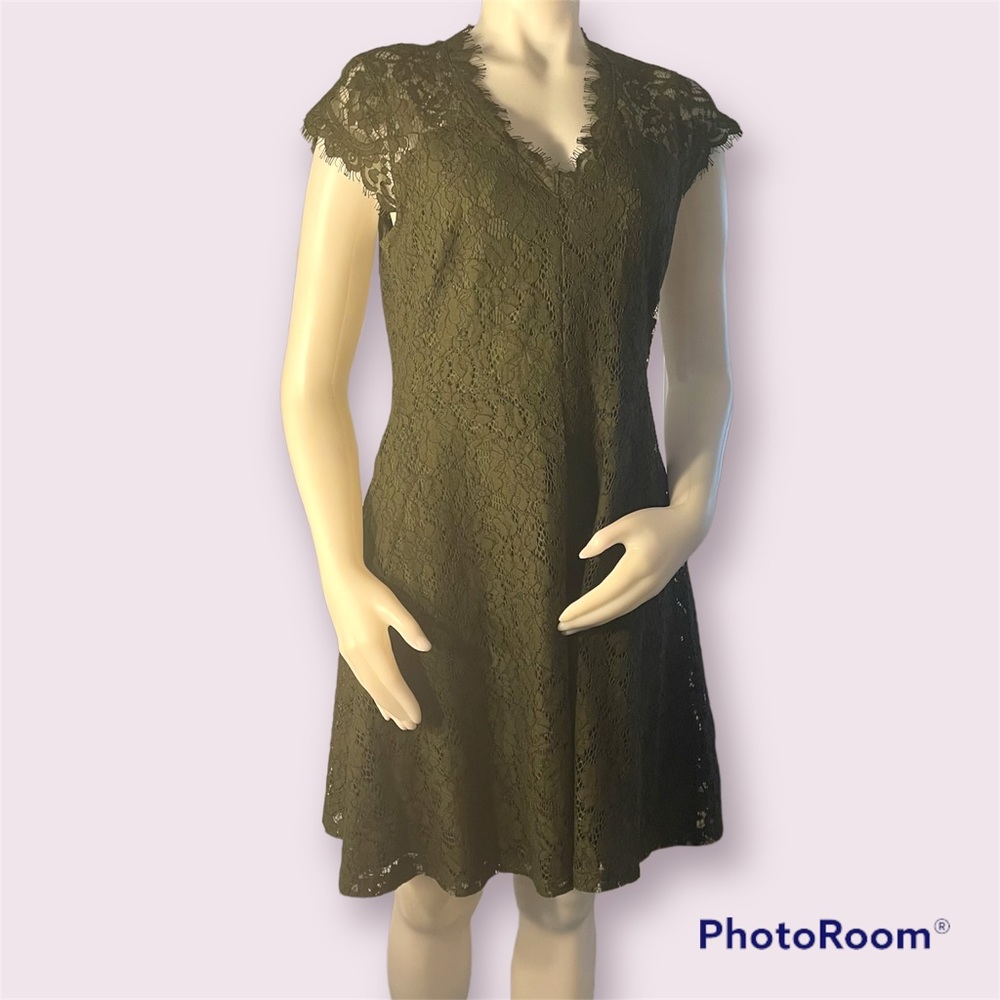 H&M Lace Dress Olive Green Cap Sleeves M EUC